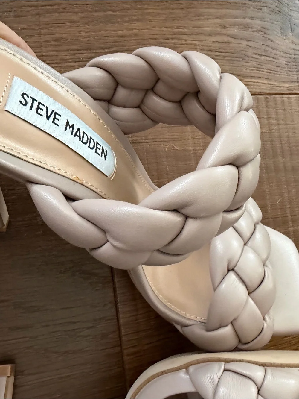 Steve Madden Kenley Taupe Braided Double-Strap Stiletto Sandals